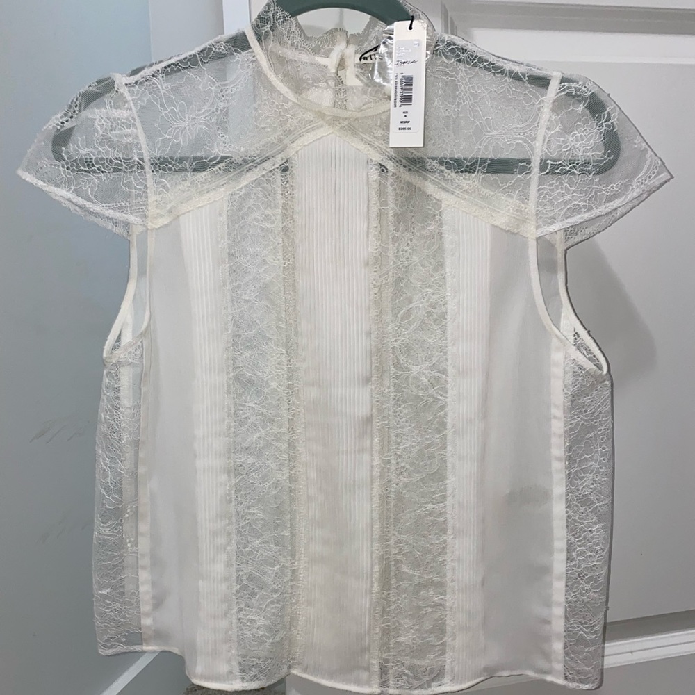 Alice + Olivia white lace blouse
